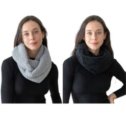 SHERPA FLEECE INFINITY SCARF. GREY, BLACK. SOLD IN SETS OF 2 ONLY