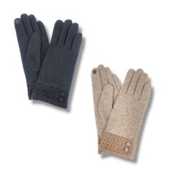 KNIT CUFF GLOVES WITH BUTTON DETAIL. BLACK, TAUPE. SOLD IN SETS OF 2 ONLY
