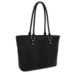 BLACK LARGE TOTE BAG WITH WHIPSTITCH DETAIL. 13.25X10.5X5.5