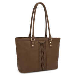BROWN LARGE TOTE BAG WITH WHIPSTITCH DETAIL. 13.25X10.5X5.5