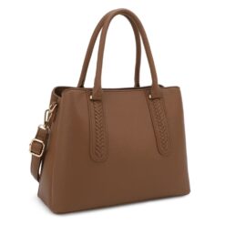 BROWN SATCHEL BAG WITH WHIPSTITCH DETAIL. 12X9X5.9