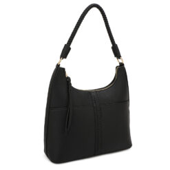 BLACK HOBO BAG WITH BRAIDED HANDLE. 12X11.5X4