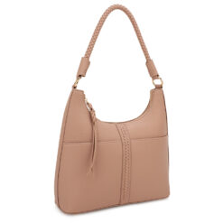 MAUVE HOBO BAG WITH BRAIDED HANDLE. 12X11.5X4