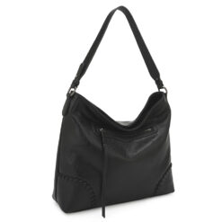 BLACK STITCH-DETAIL SLOUCHY HOBO BAG. 14X12X4.25
