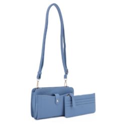 DENIM BLUE 2-IN-1 CROSSBODY W/ CARD HOLDER WALLET. 8.1X5.1X1.5