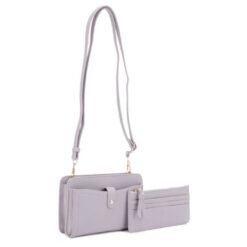 LT. GREY 2-IN-1 CROSSBODY W/ CARD HOLDER WALLET. 8.1X5.1X1.5