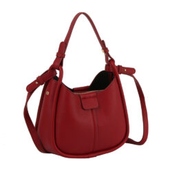 BERRY PEBBLED BUCKET STYLE HANDBAG. 8X9.75X4