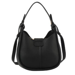 BLACK PEBBLED BUCKET STYLE HANDBAG. 8X9.75X4