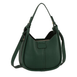 FOREST GREEN PEBBLED BUCKET STYLE HANDBAG. 8X9.75X4