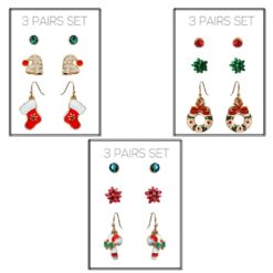 CHRISTMAS PIERCED EARRING TRIO. SOLD IN SETS OF 3 ONLY