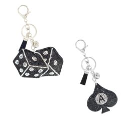 BLING CASINO THEME KEYCHAIN. DICE, ACE OF SPADES. SOLD IN SETS OF 2 ONLY