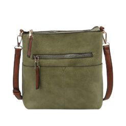 SAGE CROSSBODY WITH CONTRASTING BROWN STRAP. 11.5X10.5X2.5.