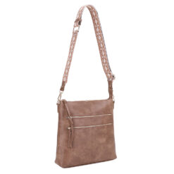 TAUPE DOUBLE ZIP GUITAR STRAP CROSSBODY. 11.5X2.75X11.5