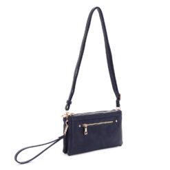 NAVY DUAL ZIP CROSSBODY/CLUTCH. 8.75X1.5X4.75