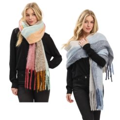 MULTI COLOR STRIPED CHUNKY SCARF. BRIGHT/MULTI, BLUE/MULTI. SOLD IN SETS OF 2 ONLY