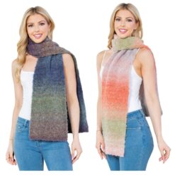 SOFT COLORFUL OMBRE KNIT SCARF. BLUE, MULTI. SOLD IN SETS OF 2 ONLY