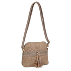 STONE TOOLED DOME CROSSBODY BAG. 8x7x3.6