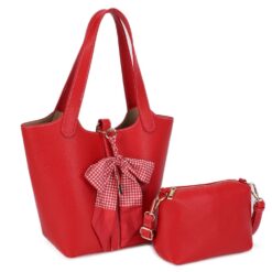 RED 2-IN-1 TOTE WITH BOW ACCENT & INNER BAG