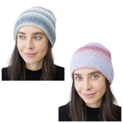 OMBRE STRIPE KNIT WINTER HAT. BLACK, PASTEL. SOLD IN SETS OF 2 ONLY
