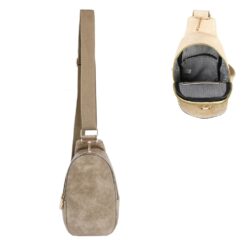 GREY SLING BAG WITH WEB STRAP. 10.75X5.75X3