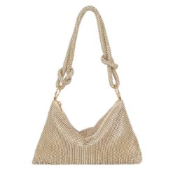 GOLD RHINESTONE SLOUCHY EVENING BAG. 10X6X.5