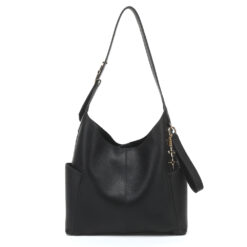 BLACK HOBO BAG WITH CHARM. 12.2X13X4.3
