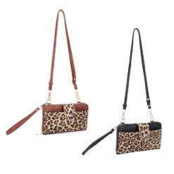 LEOPARD PRINT CROSSBODY/WALLET. 7.75X1.5X4.5. SOLD IN SETS OF 2 ONLY. BLACK, BROWN