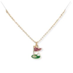 GOLD & ENAMEL GOLF THEME PENDANT NECKLACE. SOLD IN SETS OF 2 ONLY. SEE 42167 FOR MATCHING EARRINGS