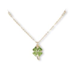 GOLD & GREEN CRYSTAL 4 LEAF CLOVER NECKLACE. SOLD IN SETS OF 2 ONLY. GREAT FOR ST. PATRICK'S DAY!