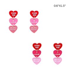 VALENTINE'S DAY 3 DROP HEART ACRYLIC PIERCED EARRINGS. SOLD IN SETS OF 2 ONLY.