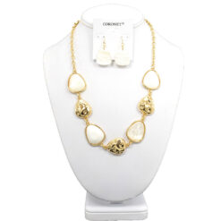 HAMMERED GOLD/WHITE NECKLACE SET