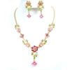 PINK/GREEN ENAMEL & CRYSTAL FLOWER Y NECKLACE SET