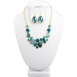 TEAL & GOLD ENAMEL OVALS NECKLACE SET