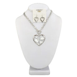 TWO WAY SILVER TOGGLE HEARTS IN HEART PENDANT NECKLACE SET