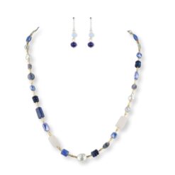 GOLD & MULTI BLUE BEADED NECKLACE SET
