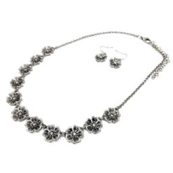ANTIQUE SILVER FLORAL NECKLACE SET