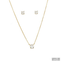 GOLD CLASSIC SOLITAIRE CZ PENDANT NECKLACE & EARRING SET