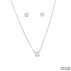 SILVER CLASSIC SOLITAIRE CZ PENDANT NECKLACE & EARRING SET