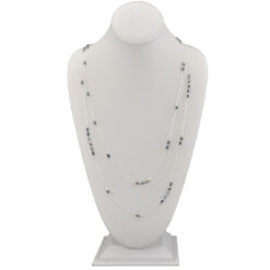 SILVER/BLUE LONG BEADED LAYERED NECKLACE