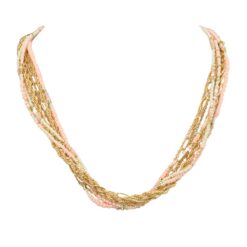PEACH/GOLD MULTI BEAD & CHAIN NECKLACE
