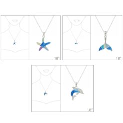 EPOXY SEALIFE PENDANT NECKLACE. STARFISH, DOLPHIN, WHALE TALE. SOLD IN SETS OF 3 ONLY. SEE 42175 FOR MATCHING EARRINGS