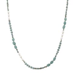 TURQUOISE/GOLD/PEARL BEADED NECKLACE