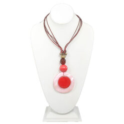 LONG RED SHELL PENDANT NECKLACE ON ADJUSTABLE WAX CORD