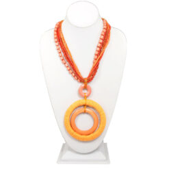 LONG ORANGE SHELL & BEAD PENDANT NECKLACE