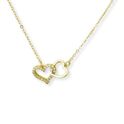 GOLD PLATED CZ INTERLOCKING HEARTS PENDANT NECKLACE
