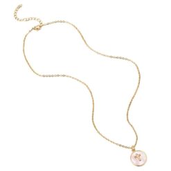 GOLD MOTHER-OF-PEARL DISC NECKLACE WITH CROSS DETAIL