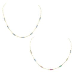BAGUETTE CRYSTAL STATION NECKLACE. BLUE, MULTI. SOLD IN SETS OF 2 ONLY. SEE 44350 FOR MATCHING BRACELETS