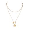 GOLD TOGGLE PEARL CHARM LAYERED NECKLACE
