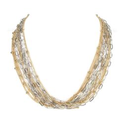 TWO TONE MULTI MIXED CHAIN NECKLACE. SEE 44336 FOR SIMILAR STYLE BRACELETS.