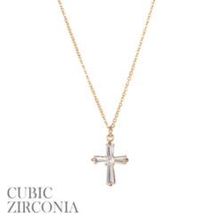 18K GOLD PLATED SMALL BAGUETTE CZ CROSS NECKLACE
